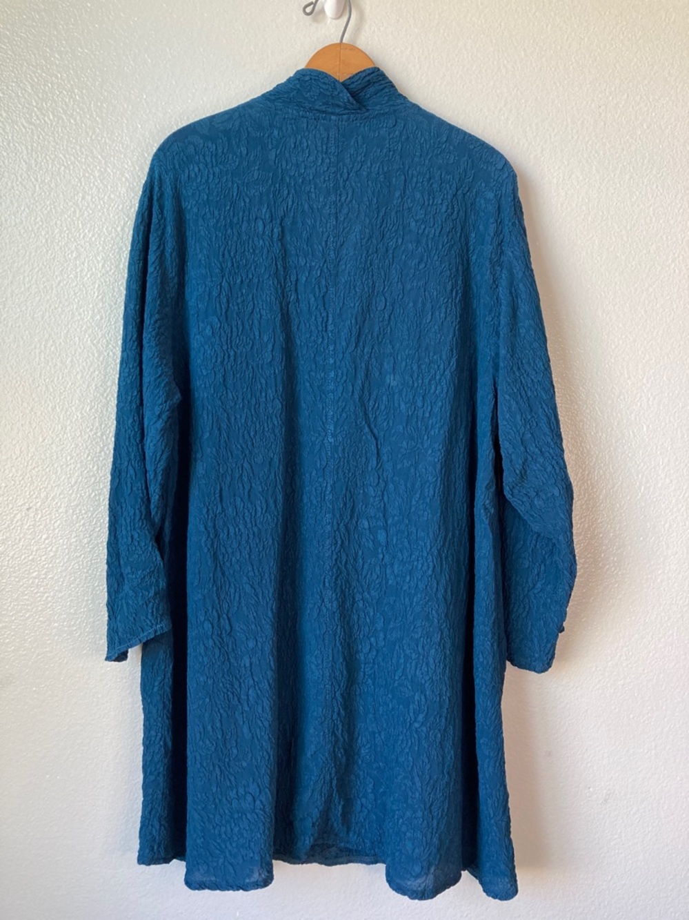 Vintage 90s URU Dark Teal Silk Textured Floral Tunic Jacket Artsy Global 2 M/L - Picture 5 of 11